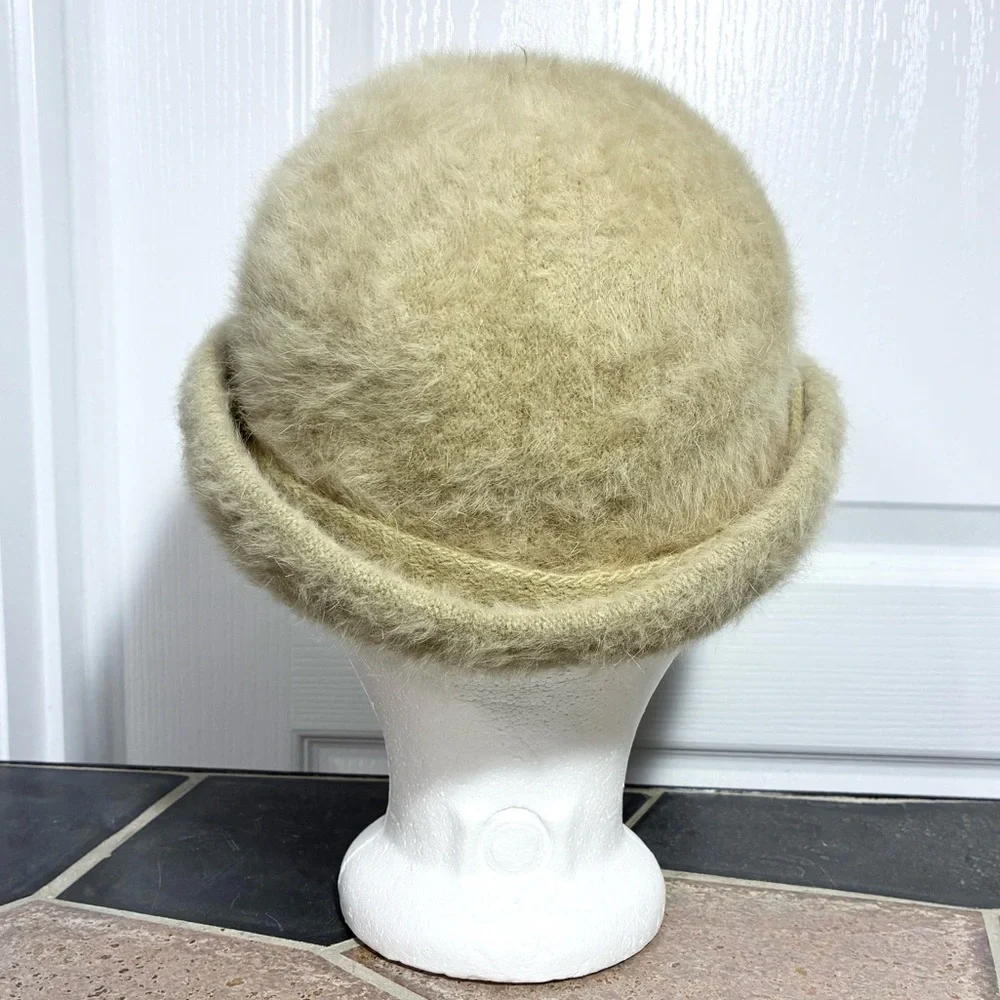 50s Betmar Angora Cloche Hat Beige Vintage Made In France